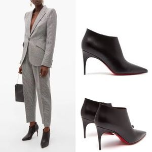 NWB Christian Louboutin Gorgona 85 Leather Ankle Boots Black Leather Pointed Toe